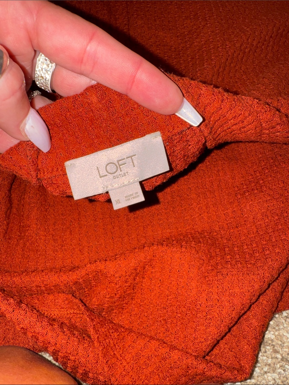 LOFT Women's Rust Red Knit Sweater waffle knit Classic Long Sleeve SZ XL - Picture 5 of 8